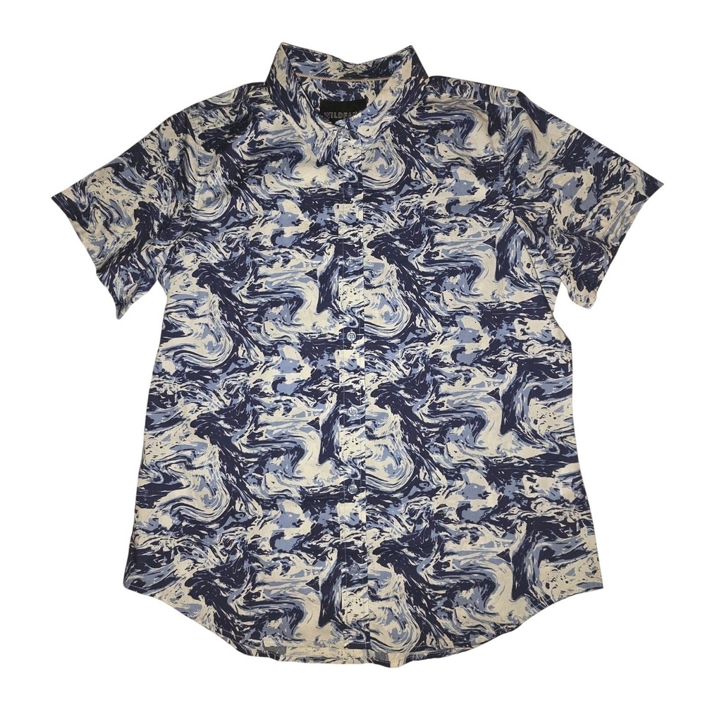 Wildfang L Essential Short Sleeve Button Up Shirt Abstract Swirl NWT Msrp $86